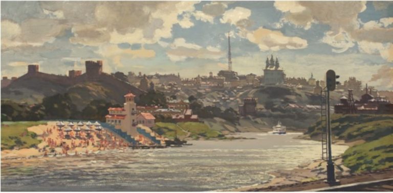  
 Пляж на Рачевке. 1960-е, худ. В.И. Ружо,
 